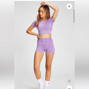 My Protein MP crop top, sports bra, and shorts bright purple size XS